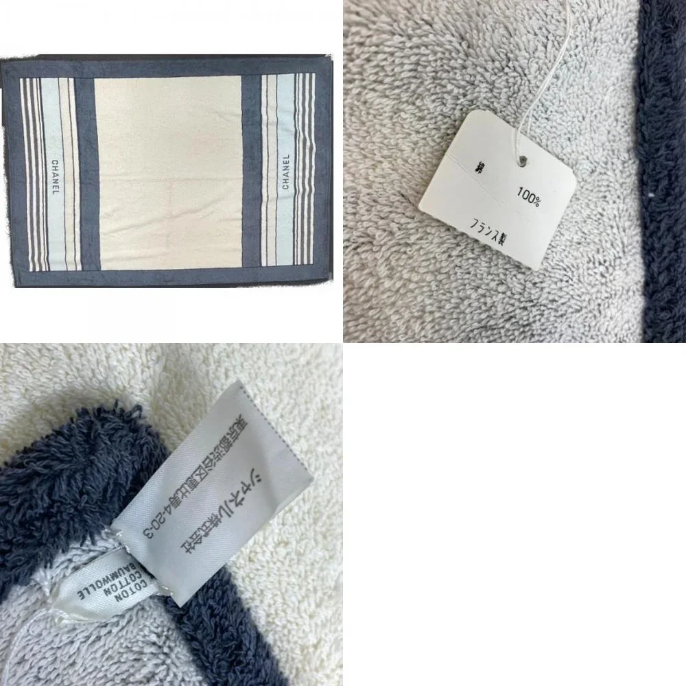 CHANEL border bath towel Beach towel towel cotton Ivory x Blue Based